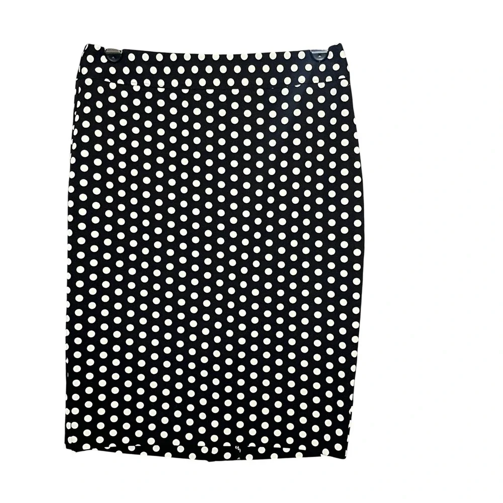 Loft Polka‎ Dot Pencil Skirt Womens 2 Black White Retro Pinup Rockabilly Office
